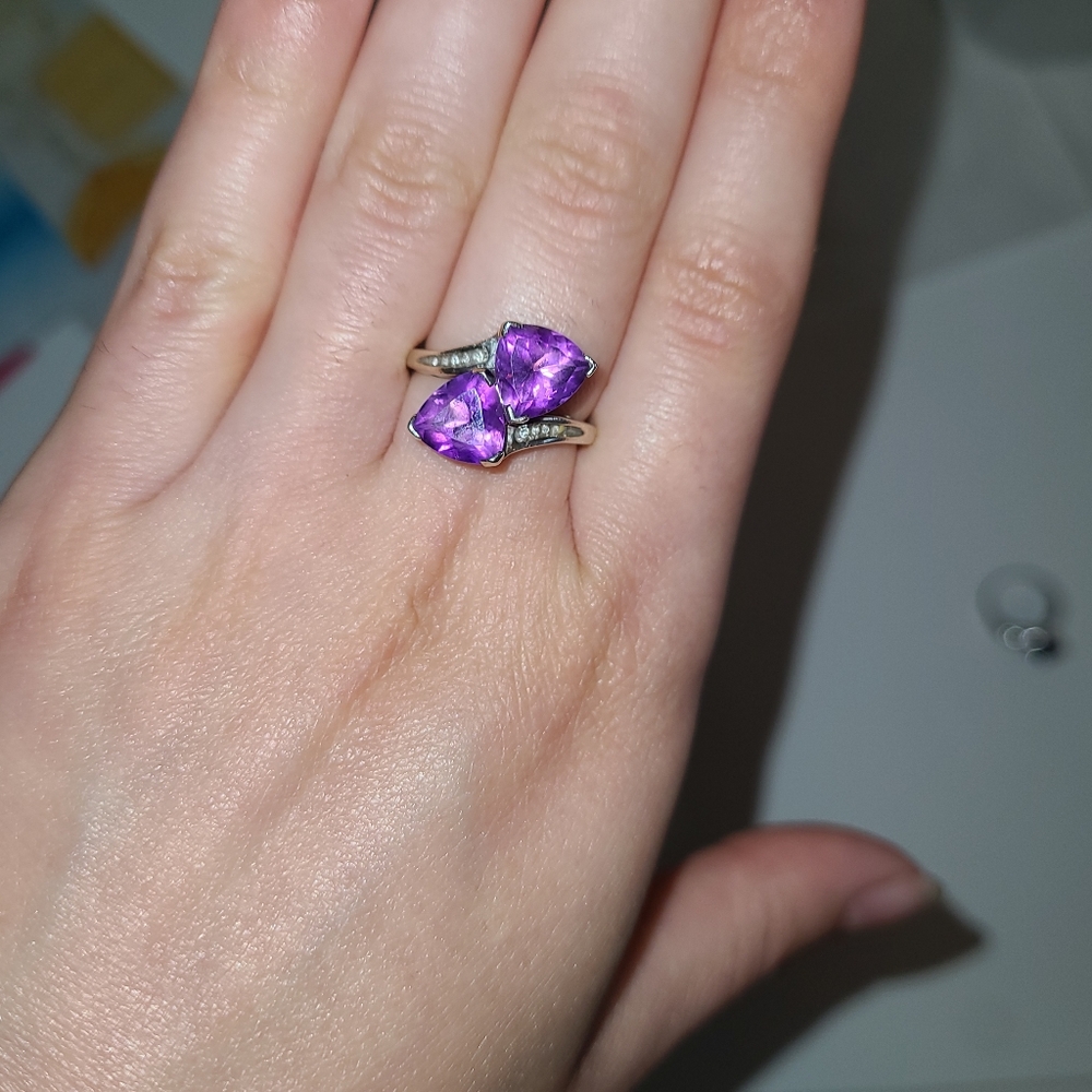 amethyst silver ring trilliant cut amethyst ring amethyst diamond ring